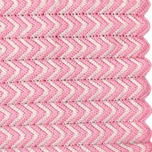 31” X. 36” Crochet Small Throw / Baby Blanket Pink White Chevron Great Condition - Picture 4 of 4
